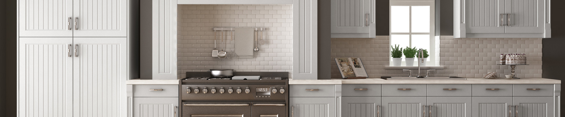 Class white, minimalist kitchen cabinets