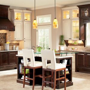 Timberlake Cabinetry Style: Rushmore Material: Maple Painted: Linen with a Solid Raised Center Panel and Full Overlay